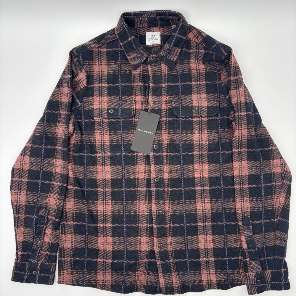 7 Diamonds Generation Flannel Shirt Mens M NWT‎ Brick Midnight Plaid Stretch